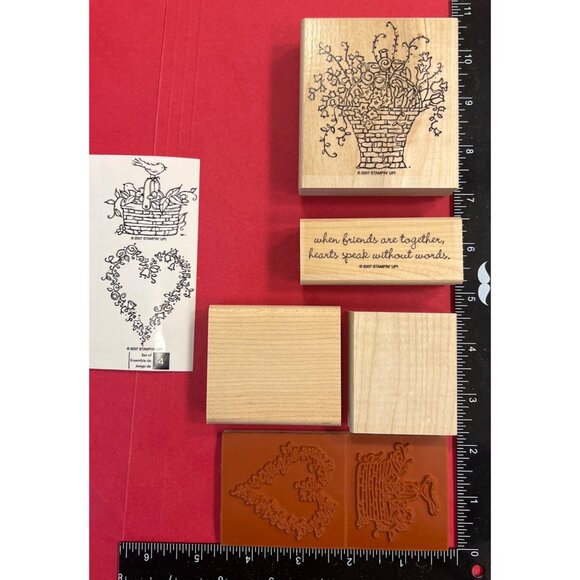 BARELY USED Stampin Up! Heartspeak Wood Mounted Rubber Stamp Set Friend Love - Picture 2 of 4